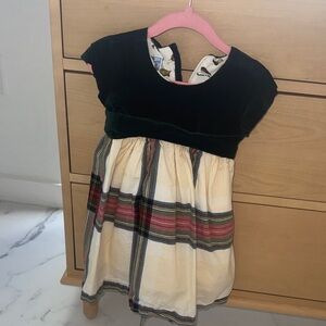 Elegant Velvet Kids Dress - Green and Cream